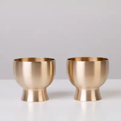 傳統黃銅錫合金杯腳濁酒杯 2入組