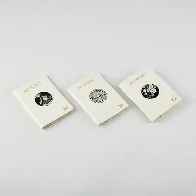 Inlaid Mother-of-Pearl Korean Hanji Leather Passport Case (Beige)
