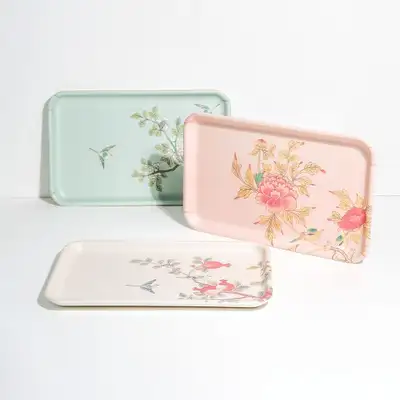 Bird and Flower Painting Square Tray