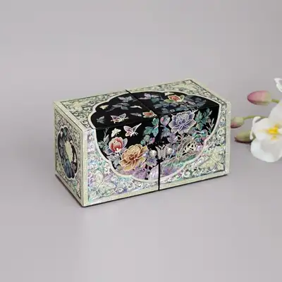 李朝彩畫蝴蝶牡丹雙合寶石盒