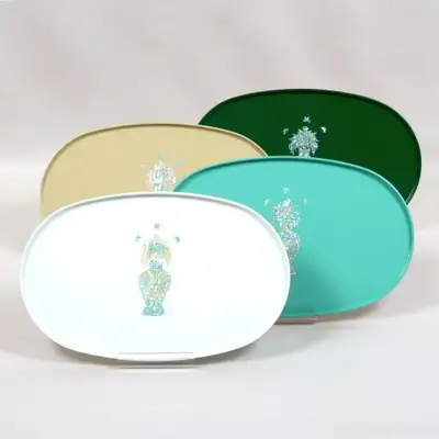 Mother-of-Pearl Celadon Inlay Melon-Pattern Wooden Tray