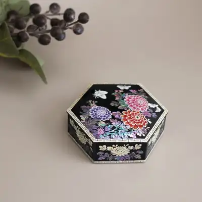 Mother-of-pearl Flower and Butterfly Hexagonal Box