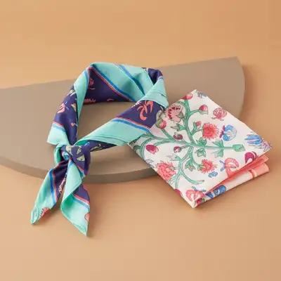 Longevity Flower Pattern Handkerchief