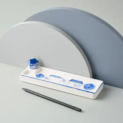 White Ceramic Korean House Roof Pen Dish