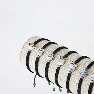 Twelve Zodiac Animals Porcelain Blue and White Knot Bracelet (12 Types)