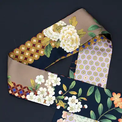 Korean Folk Painting Pattern Silk Twilly Scarf