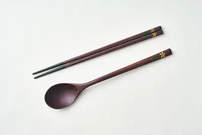 Wild Flower Painting Yellow Spoon and Chopsticks Set