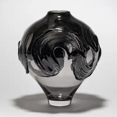 Grey Circle with White Brushstrokes