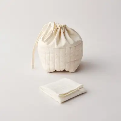 Unbleached Cotton Quilted Pouch Set