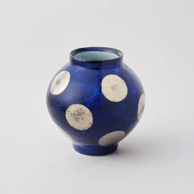 Blue Night Gold Dot Moon Jar (Medium)