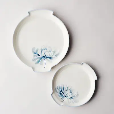 Moon Jar Blue & White Ceramic Plate Set