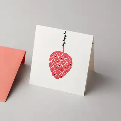 Korean Hanji Hand-Embroidered Christmas Card - Pine Cone