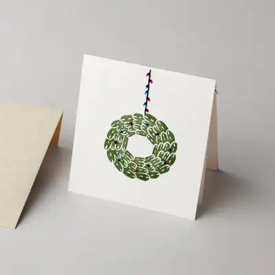 Hanji Hand-Stitched Christmas Card - Wreath