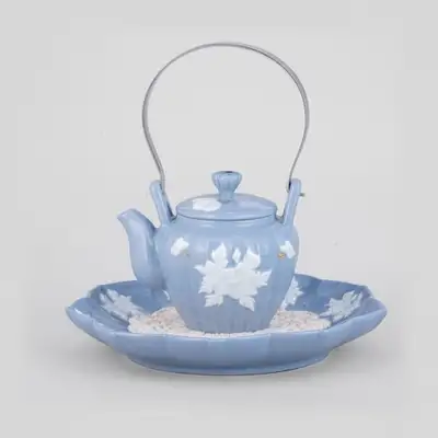 Peony Pattern Blue Tea Set