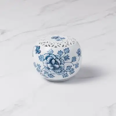 Peony Blue and White Porcelain Incense Box (Small)
