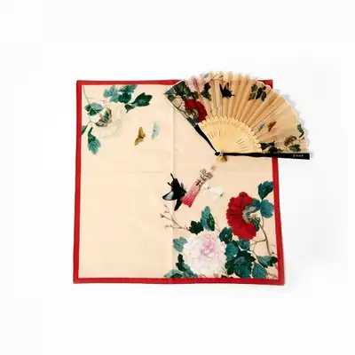 Flowers and Butterflies Silk Fan Set