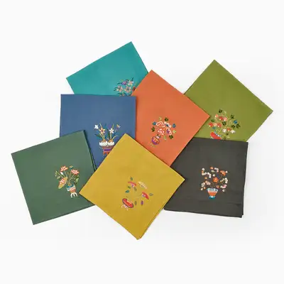 Embroidered Flower Auspicious Pattern Handkerchief (7 Designs/1pc)