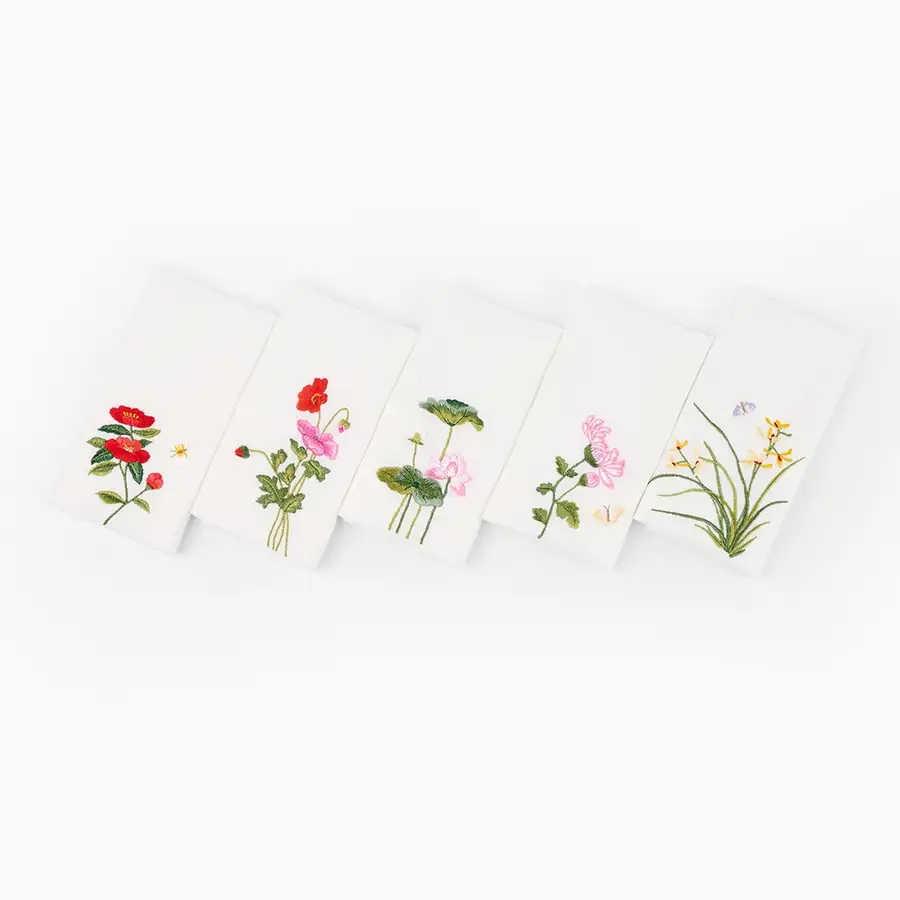 朝鲜意韵花卉手帕（5种/1张） — 2