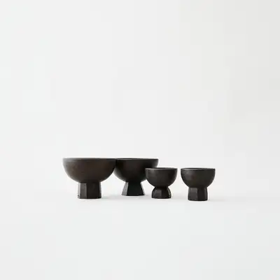 Black Glazed Footed Cup S/L (Round/Angular/Octagonal/Diamond)