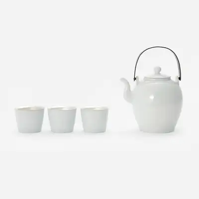 铜把手条纹茶壶银杯套装