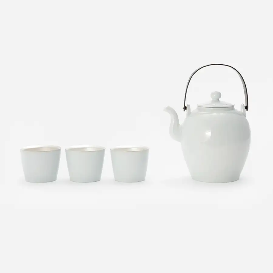 铜把手条纹茶壶银杯套装
