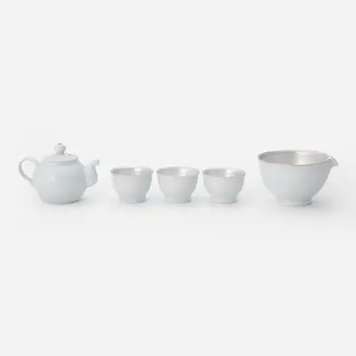 白瓷全面银釉茶具套组