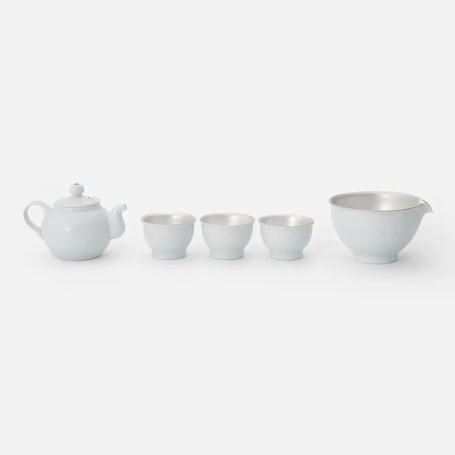 白瓷全面银釉茶具套组
