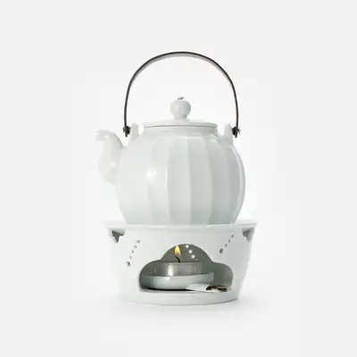 Copper Handle Geometric Teapot Warmer Set