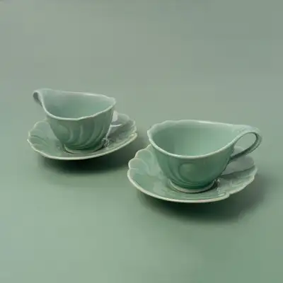 Celadon Peony Flower Coffee Cup Set (2p)