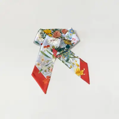 Folk Art Pattern Silk Scarf (Pleasure Garden) - Light Blue