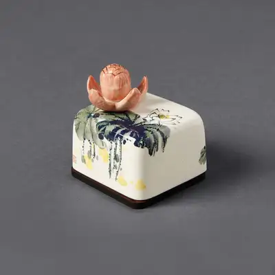 Blooming Lotus Ceramic Music Box Paperweight