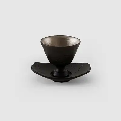 Black Glaze Flower Pattern Tea Cup Set (1p)