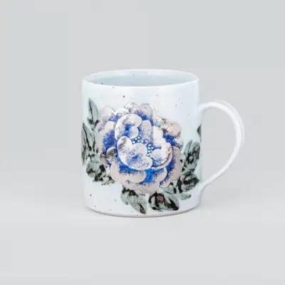 Celadon with Platinum Peony Pattern Cup (1p)