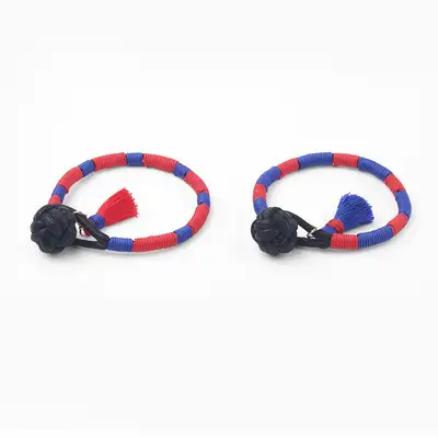 Blue and Red Thread Finger Loop Knot Bracelet