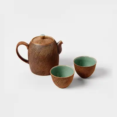 Celadon Comb-Pattern Teapot Set