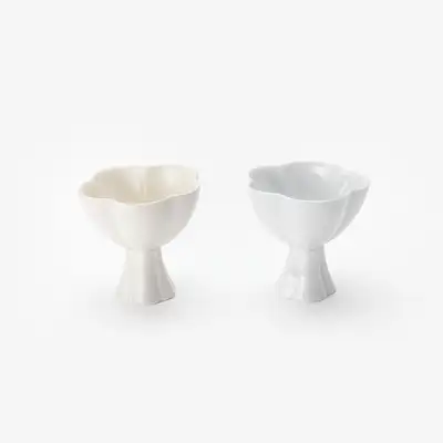 White Porcelain Five-Petal Wine Glass & Dessert Bowl Set