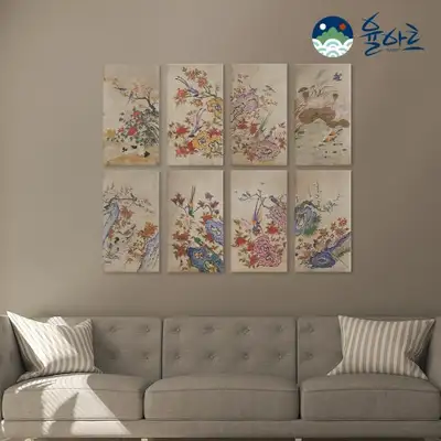 Flowers and Birds Eight-Panel Folding Screen 5 - Traditional Korean Folk Painting Design Original Drawing Korean Painting Coloring Book Hobby Activity One-Day Class