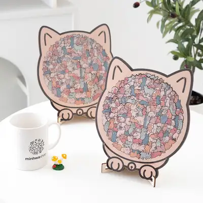 Cat Wooden Puzzle Piece Matching Kit Game Hobby Concentration Interior Decor Goods Board Game