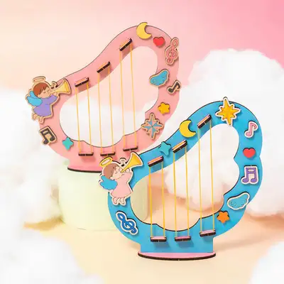 DIY Harp MDF Music Play Toy Elementary Art Educational Tool Musical Instrument Material Indoor Activity Toy Spring Children Student Kit