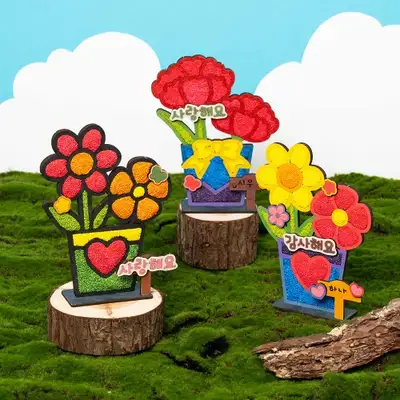 MDF Clay Flower Pot Spring DIY Art Activity Parents' Day Family Month Carnation Elementary Craft Kit Toy Play Children Kids