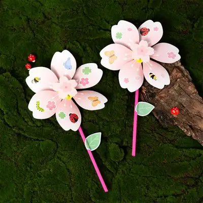 Spring Pinwheel Craft Kit - Sticker Decoration Art Play Toy Materials for Elementary Children and Toddlers