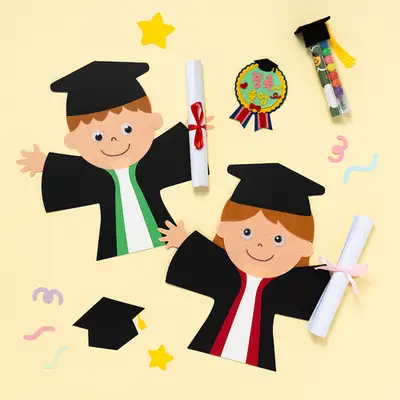 Felt Graduation Cap Card DIY Kit - Elementary School, Preschool, Children's Craft Kit, Completion Certificate, Mini Letter Gift, Group Rolling Paper