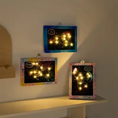 Scratch Constellation Frame Art Kit with Mood Light - Paper Craft Drawing Play Set, Space Autumn Elementary Science Educational Toy Home Activity