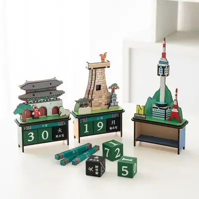 Landmark Table Calendar Desktop Wood Block 2026 New Year Calendar Perpetual Traditional Gift Gyeongbokgung Cheomseongdae DIY Interior Decor