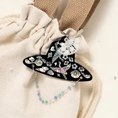 Traditional Korean Hat Acrylic Mother-of-Pearl Keyring DIY Kit - Gat & Dopo Design Set