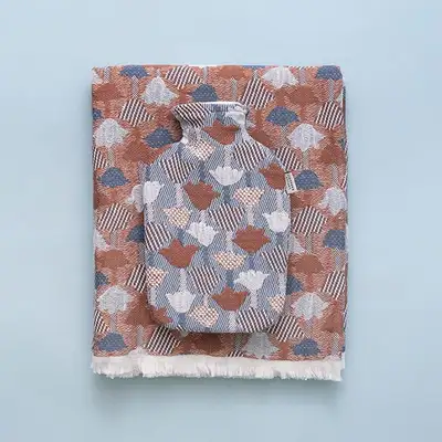 Wool Blanket & Hot Water Bottle SET - TULPPAANI Cinnamon & Blue