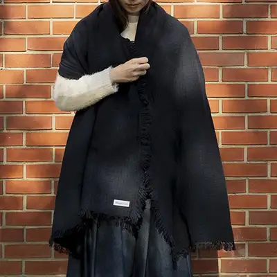 Lambwool Cupro Blanket Stole - NAVY