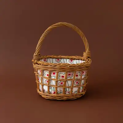 Red Lantern Round Handle Basket
