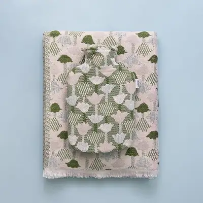 Wool Blanket & Hot Water Bottle SET - TULPPAANI Rose & Olive