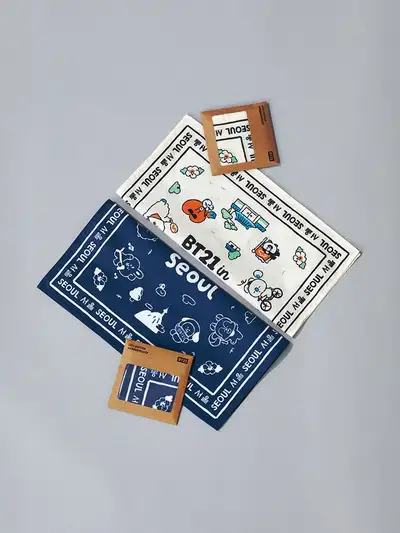 BT21 Seoul Edition Handkerchief (Blue, Ivory)